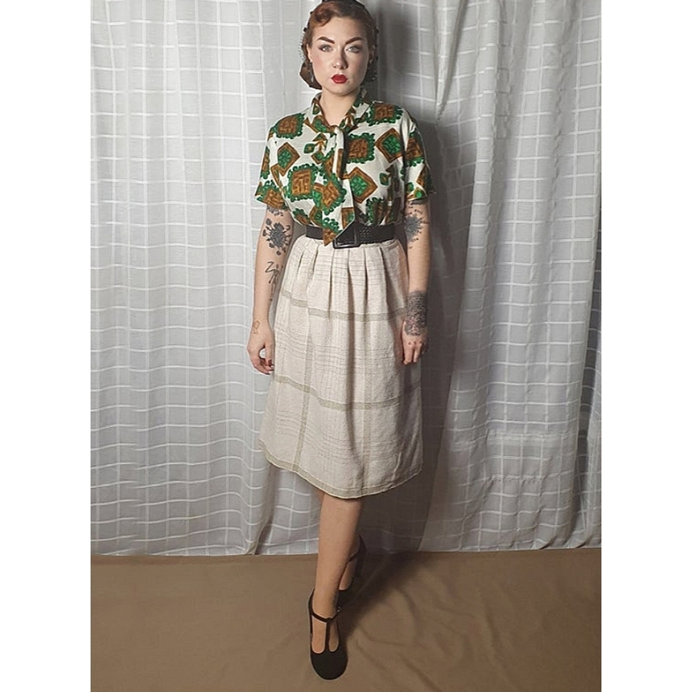 Vintage Cropped Artistic Patterned Tied Neck Top Button Down